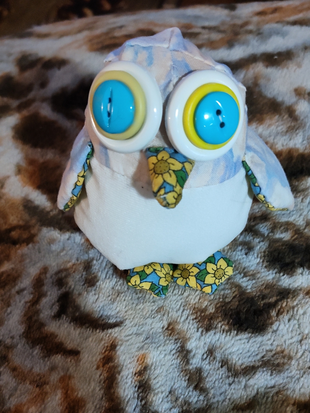 Handmade Blue & Yellow Fabric Owl Bird Toy